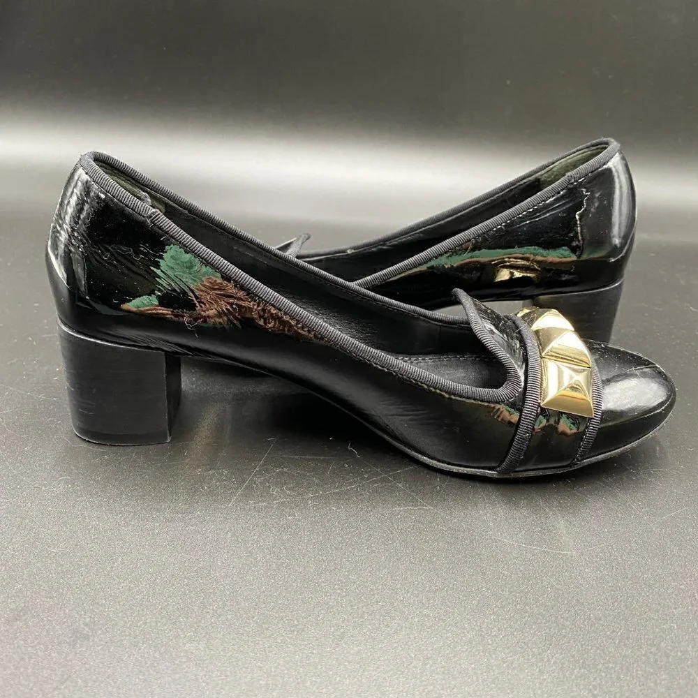 Tory Burch Asher Patent Studded Rockstud Pump Black Women's Size 6